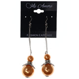 Orange & Silver-Tone Colored Metal Dangle-Earrings With Bead Accents #LQE3764