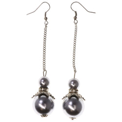 Silver-Tone & Gray Colored Metal Dangle-Earrings With Bead Accents #LQE3765