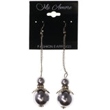 Silver-Tone & Gray Colored Metal Dangle-Earrings With Bead Accents #LQE3765