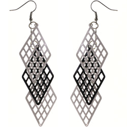 White & Black Colored Metal Dangle-Earrings #LQE3771