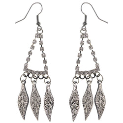 Leaf Dangle-Earrings With Crystal Accents  Silver-Tone Color #LQE3774