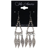 Leaf Dangle-Earrings With Crystal Accents  Silver-Tone Color #LQE3774