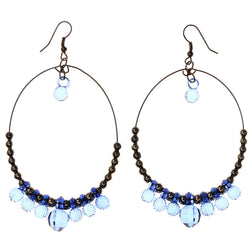 Blue & Black Colored Metal Dangle-Earrings With Bead Accents #LQE3777