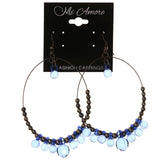 Blue & Black Colored Metal Dangle-Earrings With Bead Accents #LQE3777