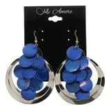 Silver-Tone & Blue Colored Metal Dangle-Earrings With Stone Accents LQE377