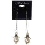 White & Silver-Tone Colored Metal Dangle-Earrings With Bead Accents #LQE3781