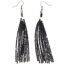 Black & Silver-Tone Colored Acrylic Dangle-Earrings With Bead Accents #LQE3782