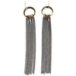 Gold-Tone & Black Metal -Dangle-Earrings tassel Accents #LQE3783