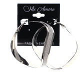 Glitter Sparkle Hoop-Earrings Silver-Tone Color  #LQE3786