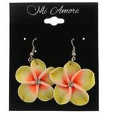 Yellow & Orange Colored Plastic Dangle-Earrings With Crystal Accents LQE378