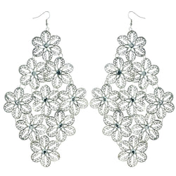 Flower Chandelier-Earrings With Crystal Accents  Silver-Tone Color #LQE3791