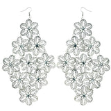 Flower Chandelier-Earrings With Crystal Accents  Silver-Tone Color #LQE3791