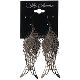 Wing Dangle-Earrings Silver-Tone & Black Colored #LQE3793