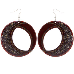 Brown & Gold-Tone Colored Acrylic Dangle-Earrings With Bead Accents #LQE3796
