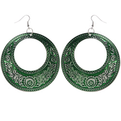 Green & Silver-Tone Colored Metal Dangle-Earrings #LQE3797