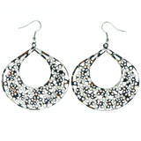 Flower Cheetah Print Dangle-Earrings White & Brown Colored #LQE3806