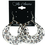 Flower Cheetah Print Dangle-Earrings White & Brown Colored #LQE3806