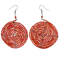 Red & Silver-Tone Colored Acrylic Dangle-Earrings With Bead Accents #LQE3808