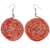 Red & Silver-Tone Colored Acrylic Dangle-Earrings With Bead Accents #LQE3808