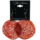 Red & Silver-Tone Colored Acrylic Dangle-Earrings With Bead Accents #LQE3808