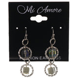 AB Finish Dangle-Earrings With Bead Accents Silver-Tone & Gray Colored #LQE3812