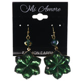 Flower AB Finish Dangle-Earrings Crystal Accents Green & Gold-Tone