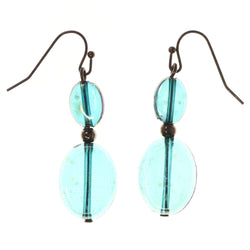 AB Finish Dangle-Earrings With Bead Accents Blue & Silver-Tone Colored #LQE3814