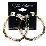 Black & White Colored Metal Hoop-Earrings With Bead Accents #LQE3819