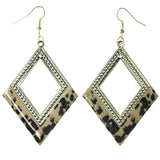 Cheetah Print Dangle-Earrings Gold-Tone & Black Colored #LQE3820