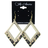 Cheetah Print Dangle-Earrings Gold-Tone & Black Colored #LQE3820