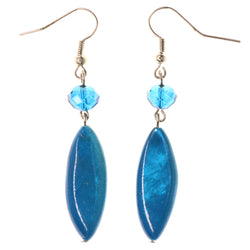Blue & Silver-Tone Colored Acrylic Dangle-Earrings With Bead Accents #LQE3830