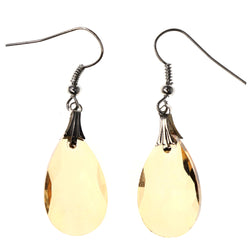 Yellow & Silver-Tone Colored Metal Dangle-Earrings With Crystal Accents #LQE3833