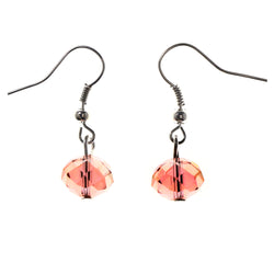 Pink & Silver-Tone Colored Metal Dangle-Earrings With Bead Accents #LQE3835