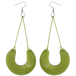 Green & Silver-Tone Colored Metal Dangle-Earrings #LQE3846