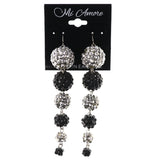 Black & Silver-Tone Colored Metal Dangle-Earrings With Crystal Accents #LQE3848