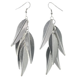 Leaf Dangle-Earrings Silver-Tone Color  #LQE3854