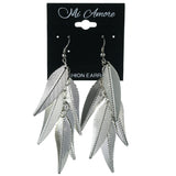 Leaf Dangle-Earrings Silver-Tone Color  #LQE3854