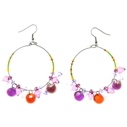 AB Finish Dangle-Earrings Bead Accents Colorful & Silver-Tone