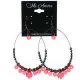 Red & Silver-Tone Colored Metal Dangle-Earrings With Bead Accents #LQE3862