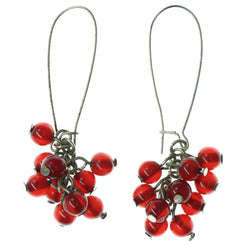 Red & Silver-Tone Colored Metal Dangle-Earrings With Bead Accents #LQE3863