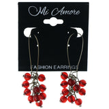 Red & Silver-Tone Colored Metal Dangle-Earrings With Bead Accents #LQE3863