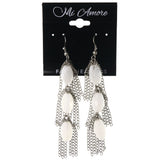 White & Silver-Tone Colored Metal Dangle-Earrings With tassel Accents #LQE3864