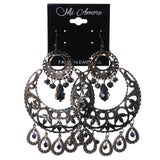 Silver-Tone & Black Colored Metal Dangle-Earrings With Bead Accents #LQE3868