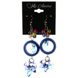 Blue & Multi Colored Wooden Dangle-Earrings With Bead Accents #LQE3870