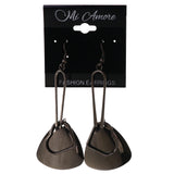 Heart Dangle-Earrings Silver-Tone & Black Colored #LQE3871