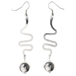 Silver-Tone Metal Dangle-Earrings With Bead Accents #LQE3872