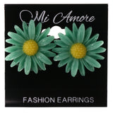 Flower Stud-Earrings Green & Yellow Colored #LQE3881