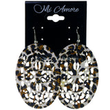 Leopard Spots Dangle-Earrings White & Brown Colored #LQE3898