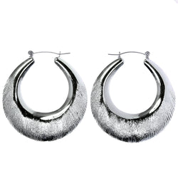 Textured Hoop-Earrings Silver-Tone Color  #LQE3901