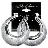 Textured Hoop-Earrings Silver-Tone Color  #LQE3901
